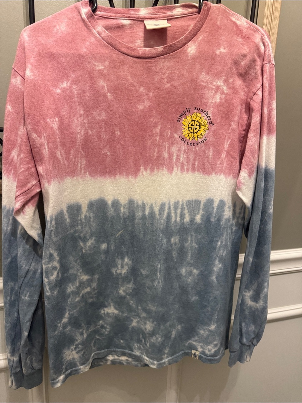 Simply Southern Pink, White & Blue Tie-Dye Long Sleeve Tee M Carpe Diem - Picture 1 of 6